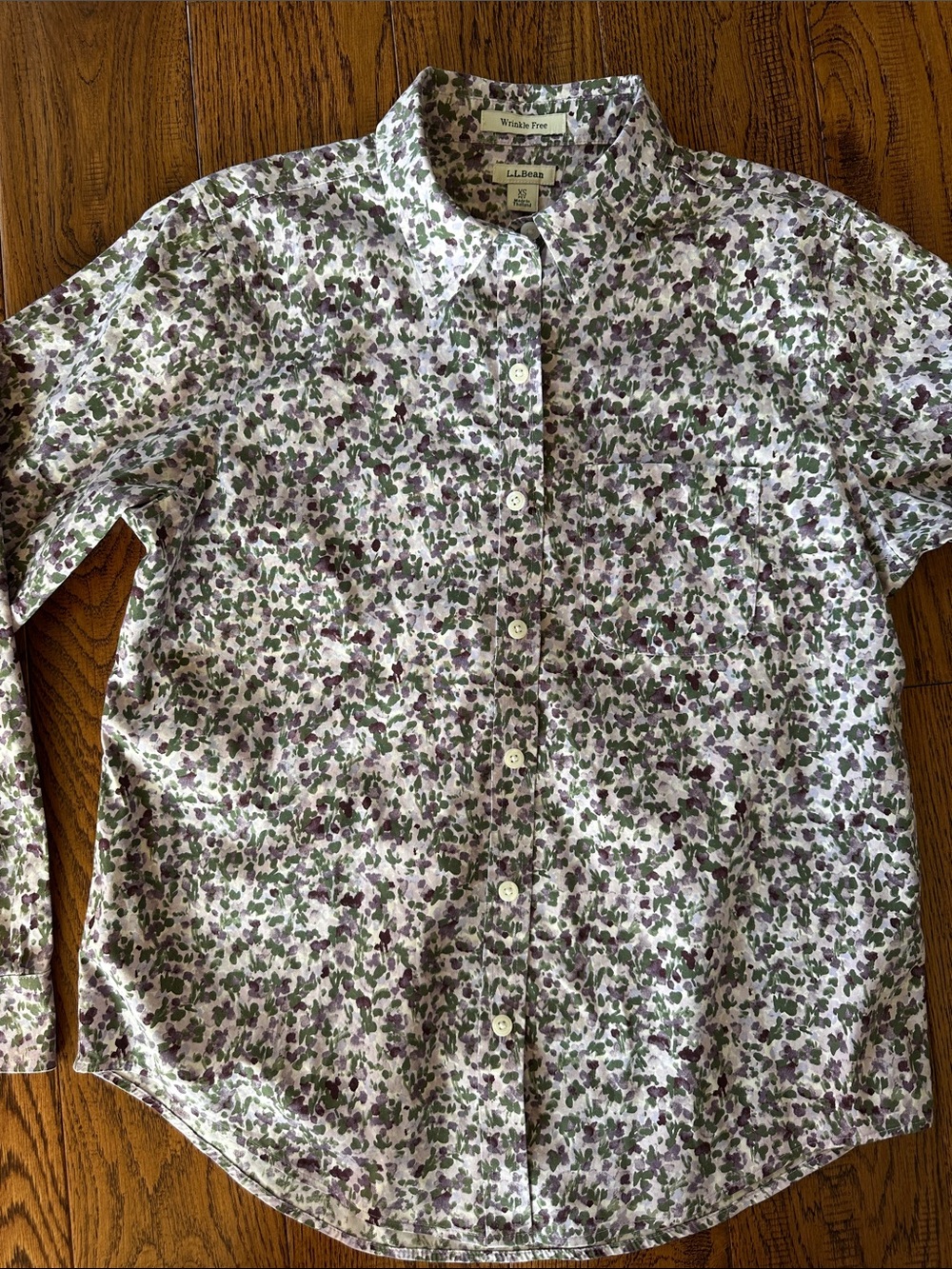 L.L. Bean Button-Up Shirt with Green & Purple Floral Print